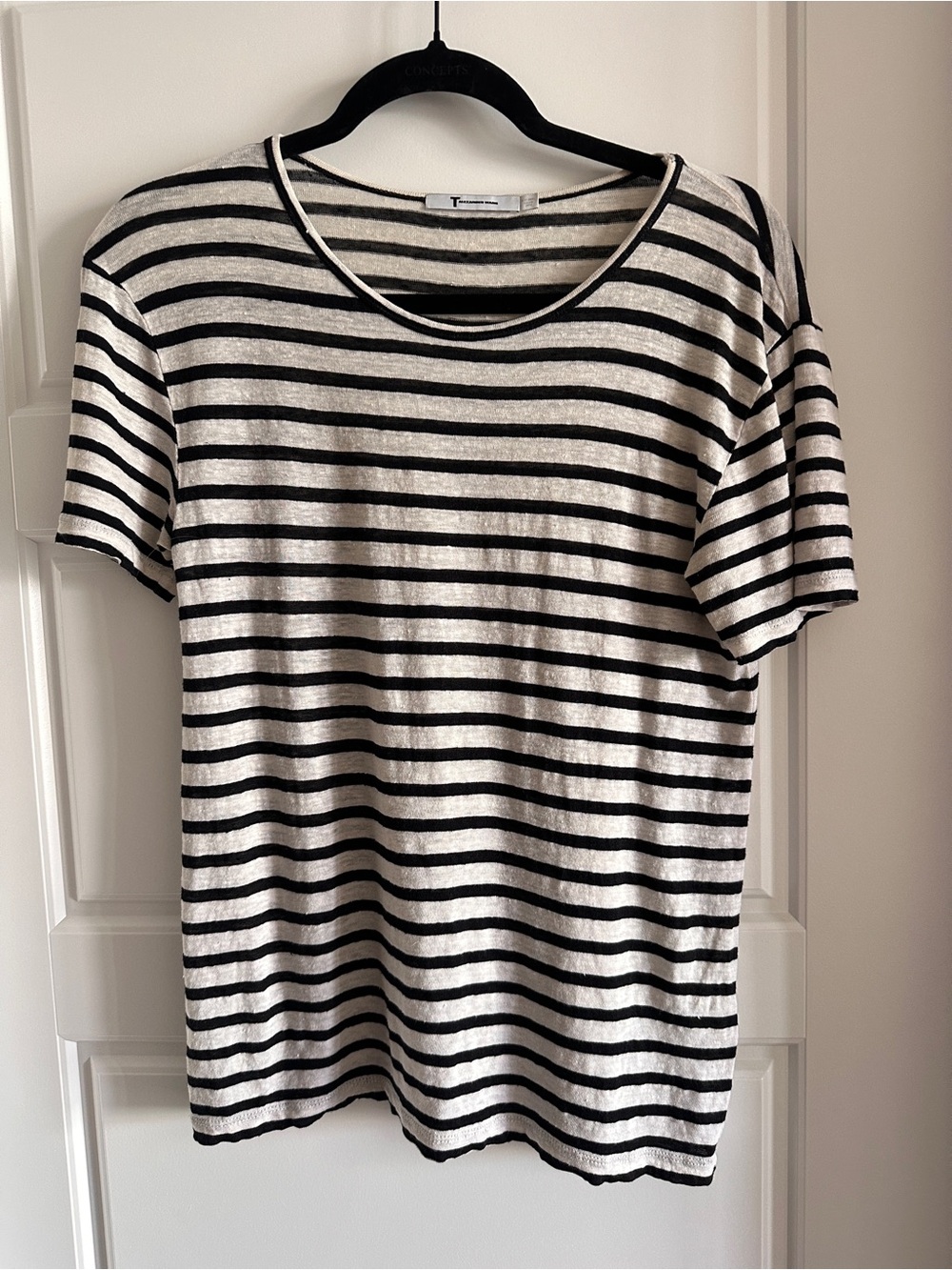 T by Alexander Wang Linen Silk Striped T-Shirt Size S